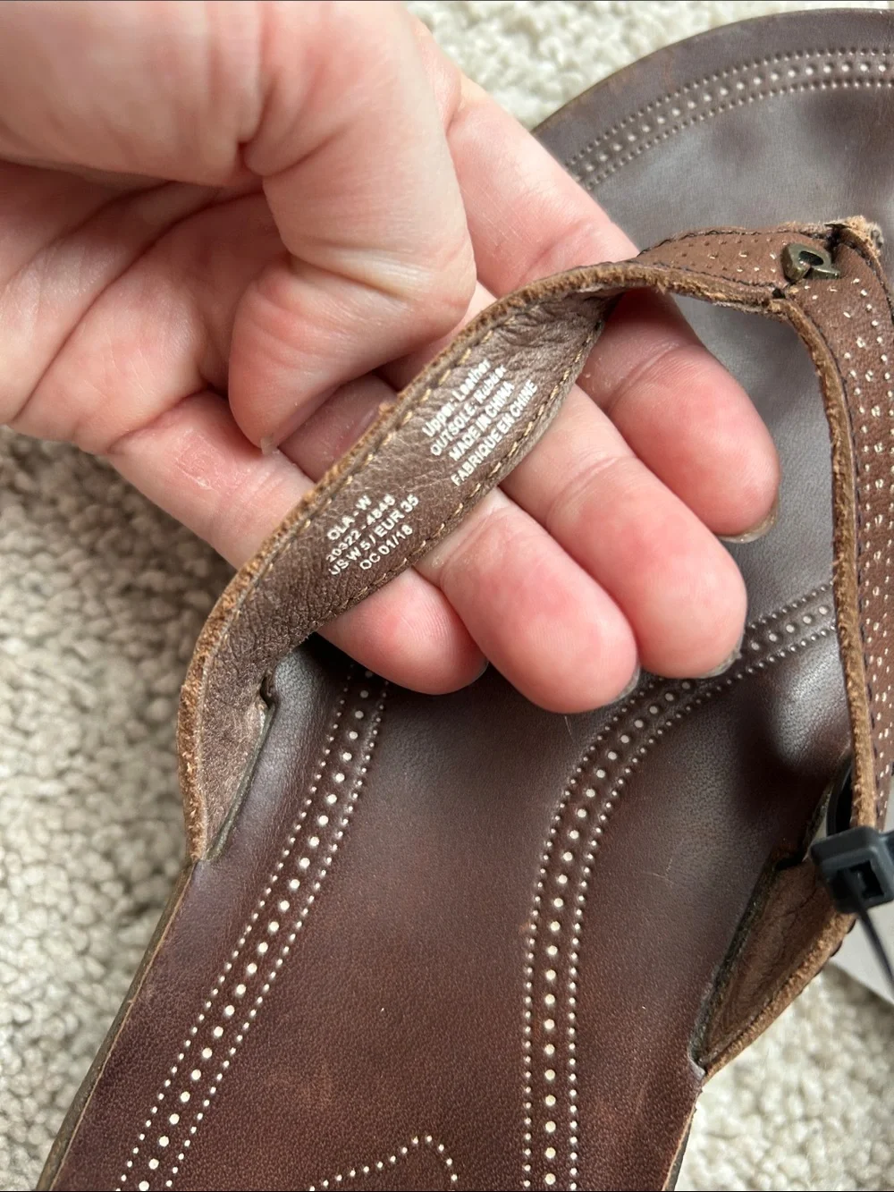 OluKai women's Brown Leather Wedge Sandals with Stitched Detailing